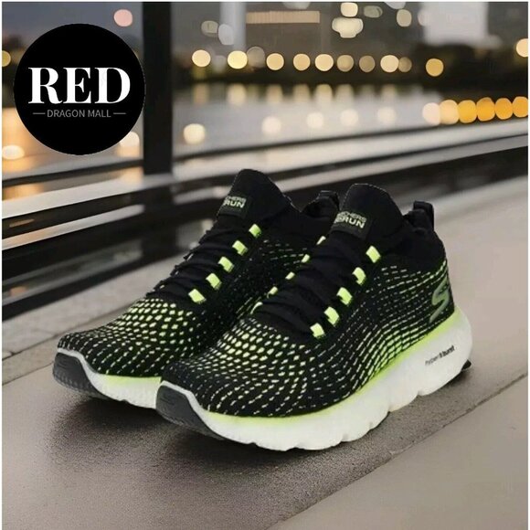 Skechers Go Run Max Road 4 Hyper Black/Lime Sneakers - Men\'s Size 8.5